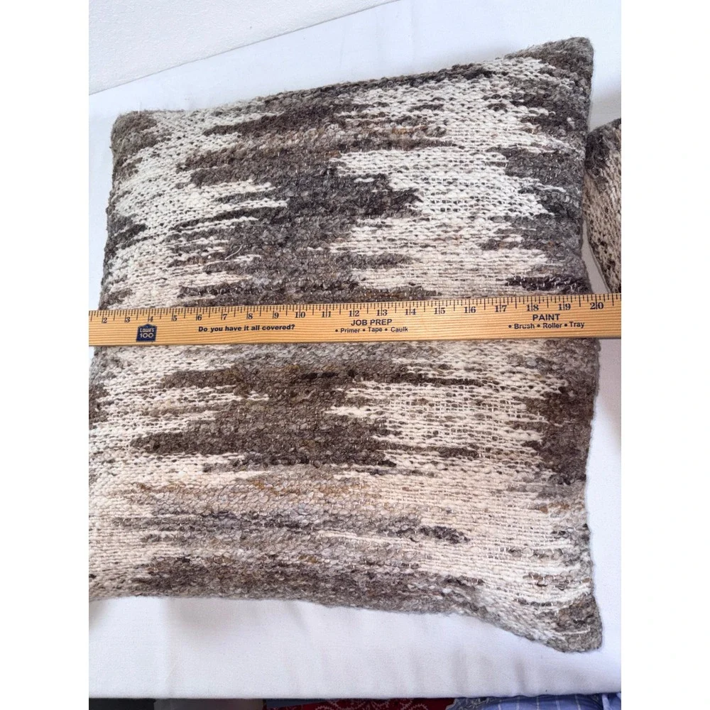 Woven Wool Blend Throw Pillow Covers 20x20 Brown Cream Set of 2 Ashley furniture
